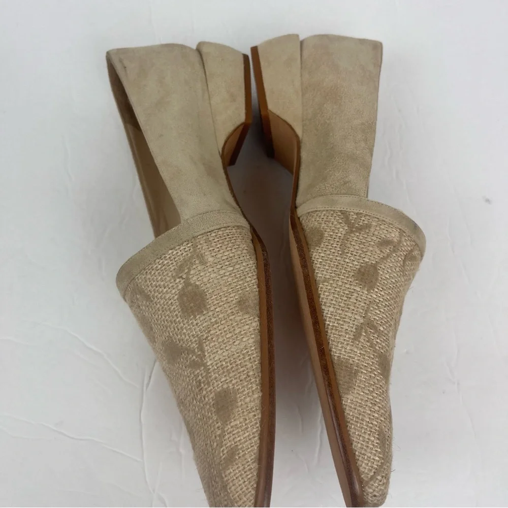 Studio Delman square toe cream/tan shoe with suede & woven floral uppers-10 - Picture 5 of 13